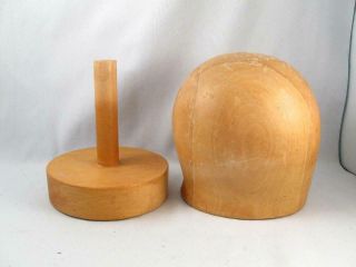 VINTAGE WOODEN HAT MOLD BLOCK MILLINERY FORM W/ STAND SIZE 22 6