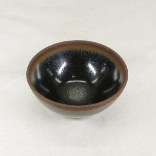 G958: Chinese Small Tenmoku - Chawan Tea Bowl Of Pottery Of Typical Form And Glaze