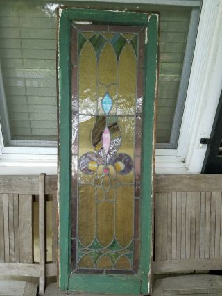 Antique Leaded Stained Glass Window Panel Frame 46 " By 16 " Salvaged