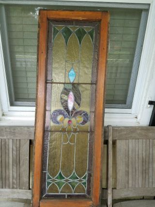 Antique Leaded Stained Glass Window Panel Frame 46 