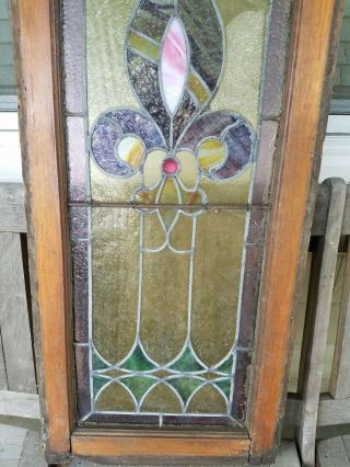 Antique Leaded Stained Glass Window Panel Frame 46 