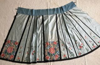 Antique Chinese Embroidered Silk Floral Damask Apron Skirt Forbidden Stitch Qing