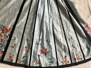 Antique Chinese Embroidered Silk Floral Damask Apron Skirt Forbidden Stitch Qing 4