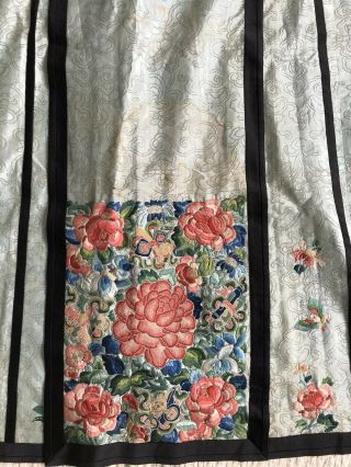 Antique Chinese Embroidered Silk Floral Damask Apron Skirt Forbidden Stitch Qing 6
