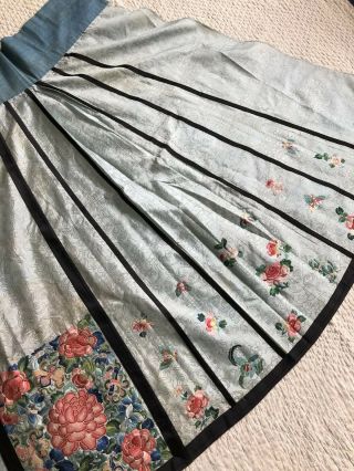Antique Chinese Embroidered Silk Floral Damask Apron Skirt Forbidden Stitch Qing 8