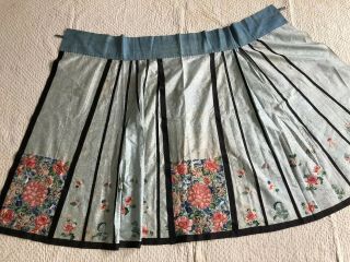 Antique Chinese Embroidered Silk Floral Damask Apron Skirt Forbidden Stitch Qing 9