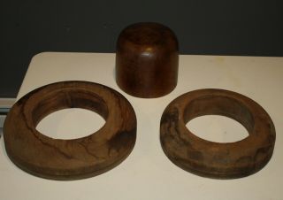 Antique Millinery 2 Part Wooden Hat Brim Form Block Wood Mold 7 3/8,  Extra Brim