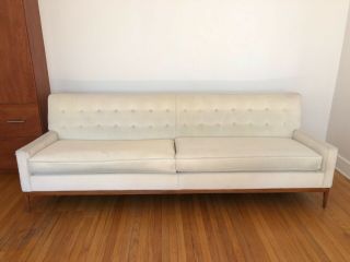 Mid Century Modern Sofa,  Cream Velvet Mohair.  Good.