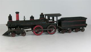 C1890 Large Cast Iron Railroad Floor Train Locomotive Engine & Tender By Wilkins