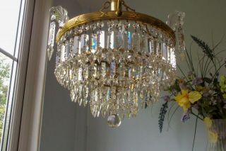 Antique 1920 ' s Art Deco Large 3 tier lead crystal waterfall chandelier light 10