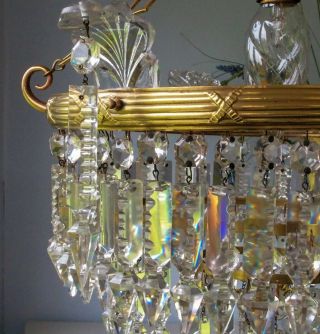 Antique 1920 ' s Art Deco Large 3 tier lead crystal waterfall chandelier light 2