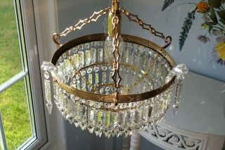 Antique 1920 ' s Art Deco Large 3 tier lead crystal waterfall chandelier light 3