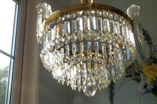 Antique 1920 ' s Art Deco Large 3 tier lead crystal waterfall chandelier light 5