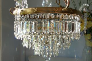 Antique 1920 ' s Art Deco Large 3 tier lead crystal waterfall chandelier light 6
