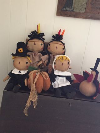 Primitive Folk Art Raggedy Ann Doll Raggedy Thanksgiving 6 Dolls Great Price