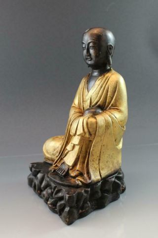 19C Chinese Two Color Gilt Bronze Buddha Statue Seated w/ Knee Up 2