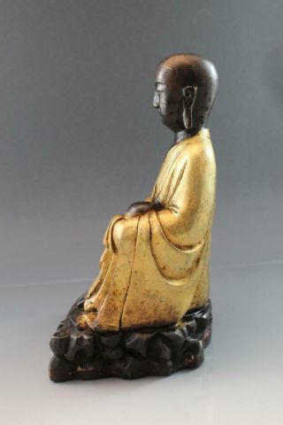 19C Chinese Two Color Gilt Bronze Buddha Statue Seated w/ Knee Up 3