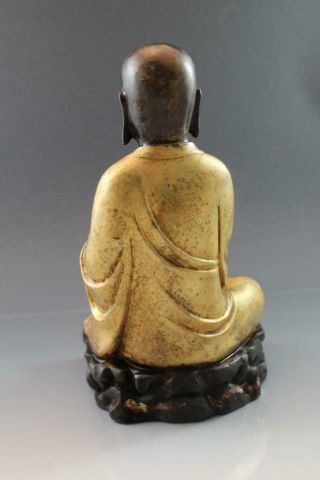 19C Chinese Two Color Gilt Bronze Buddha Statue Seated w/ Knee Up 4