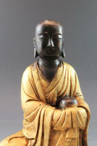 19C Chinese Two Color Gilt Bronze Buddha Statue Seated w/ Knee Up 6