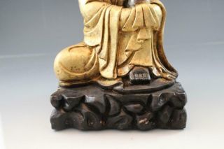 19C Chinese Two Color Gilt Bronze Buddha Statue Seated w/ Knee Up 7