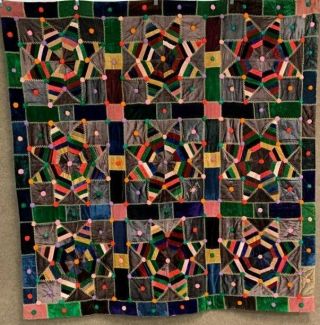 Scrappy Velvets Dated 1917 Stars Antique Quilt Mennonite With Plush Work