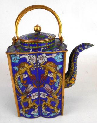 Late 19th/early 20th Century Chinese Gilt Copper Enamel Cloisonn Lidded Teapot
