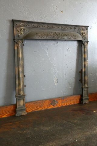 Antique Cast Iron Victorian Fireplace Surround,  Ornate,  Japanned Finish,  Gothic