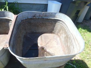 RARE VINTAGE GALVANIZED STEEL WASH TUBS,  METAL PLANTER,  FLOWER POT,  HOME SINK 2