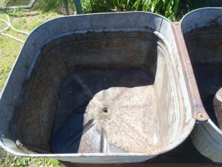 RARE VINTAGE GALVANIZED STEEL WASH TUBS,  METAL PLANTER,  FLOWER POT,  HOME SINK 5