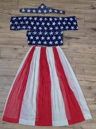 c1900 ANTIQUE American Flag Dress & Hat Parade BUNTING Patriotic Americana USA 4