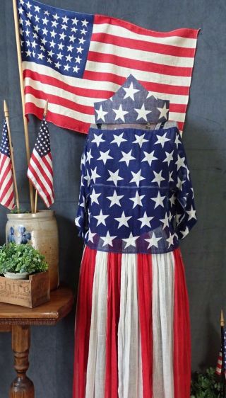 c1900 ANTIQUE American Flag Dress & Hat Parade BUNTING Patriotic Americana USA 9