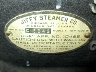 VINTAGE JIFFY STEAMER MODEL F CLEANER,  CHICAGO,  ILL.  MACH.  C5842 HEAVY CAST 6