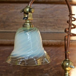 WAS BENSON ARTS AND CRAFTS TABLE LAMP WITH POWELL VASELINE SHADE 2