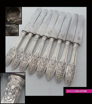 Puiforcat Antique French Sterling Silver & Steel Dinner Knives 8 Pc Renaissance