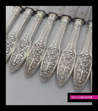 PUIFORCAT ANTIQUE FRENCH STERLING SILVER & STEEL DINNER KNIVES 8 pc RENAISSANCE 2