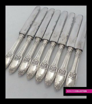 PUIFORCAT ANTIQUE FRENCH STERLING SILVER & STEEL DINNER KNIVES 8 pc RENAISSANCE 3