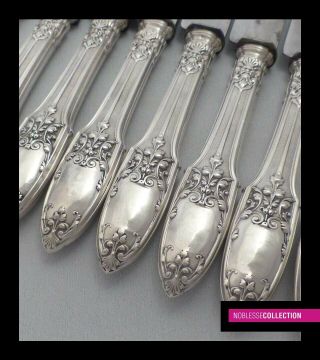 PUIFORCAT ANTIQUE FRENCH STERLING SILVER & STEEL DINNER KNIVES 8 pc RENAISSANCE 5