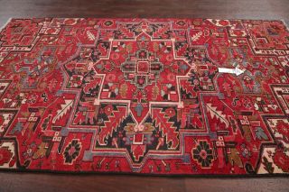 Vintage 6x9 Geometric Heriz Serapi Persian Area Rug Oriental Wool RED BLUE PINK 12