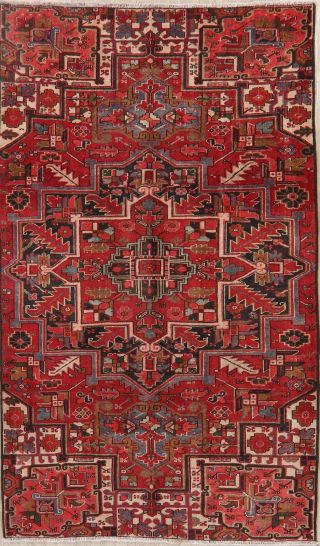 Vintage 6x9 Geometric Heriz Serapi Persian Area Rug Oriental Wool RED BLUE PINK 2