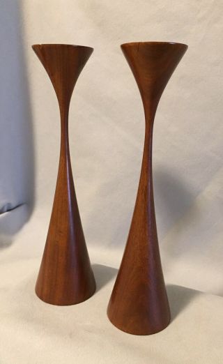 Original/rude Osolnik/pair Candlesticks/10”1/4 Tall/walnut/mid Century Modern.