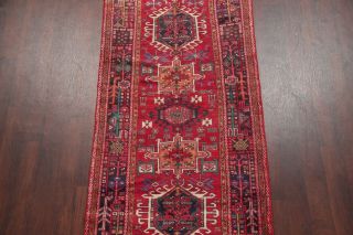One - of - a - Kind Geometric Tribal Gharajeh Persian Hand - Knotted 4 ' x11 ' Red Wool Rug 3