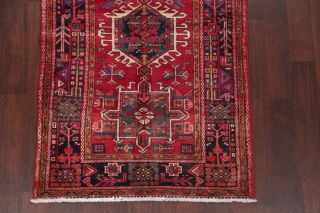 One - of - a - Kind Geometric Tribal Gharajeh Persian Hand - Knotted 4 ' x11 ' Red Wool Rug 5
