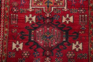 One - of - a - Kind Geometric Tribal Gharajeh Persian Hand - Knotted 4 ' x11 ' Red Wool Rug 9