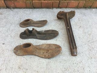 Antique Vintage Cast Iron Shoe Cobbler Making & Repair Molds Stand Forms Boot