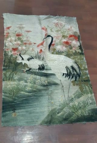 Antique Chinese Rare Bird Wall Hanging Silk Hand Embroidered Phoniex Art Qing