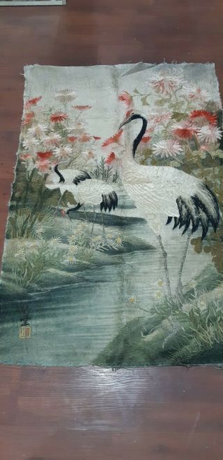 Antique Chinese Rare Bird Wall Hanging Silk Hand Embroidered Phoniex art Qing 2