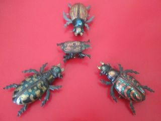 4 Antique German Tin Penny Toys - Articulated Beetles - Bugs - 10 Of 17 Listed