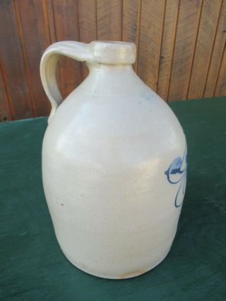 Antique 1860’s Stoneware Blue Flower Jug Haxstun Ottman Fort Edward NY 2 Gallon 7