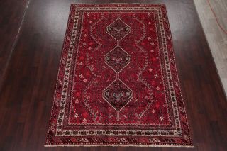 Vintage Geometric Tribal Qashqai Persian Oriental Area Rug Hand - Knotted RED 7x10 3