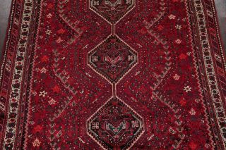 Vintage Geometric Tribal Qashqai Persian Oriental Area Rug Hand - Knotted RED 7x10 4